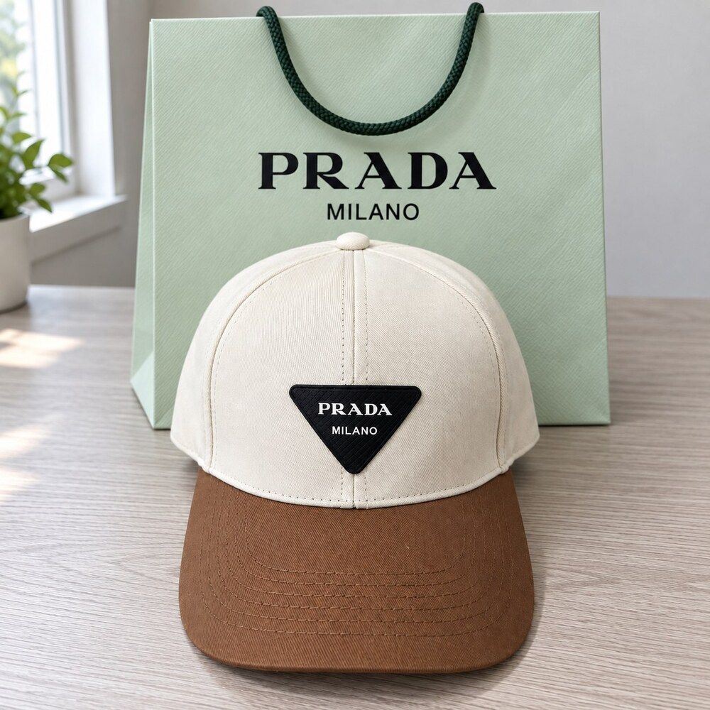 Prada Two-Tone Cap in Ivory & Brown